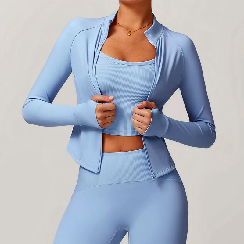 Slim Fit-Trainingsjacke mit Reißverschluss und Daumenlöchern