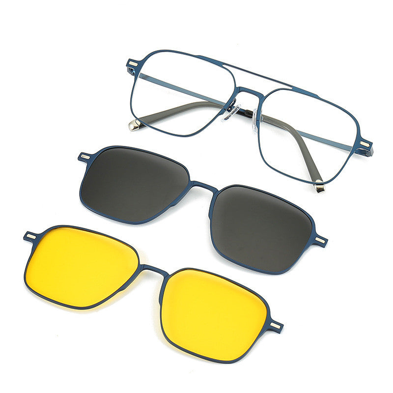 Uv Protection Sunglasses Magnetic Suction Set Mirror Myopia Frame Polarized - Blue Force Sports