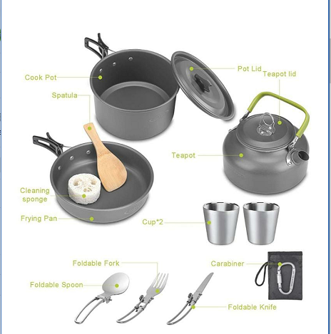 Camping Teapot Set Pot Stove Set 2-3 People Picnic Stove Tableware - Blue Force Sports
