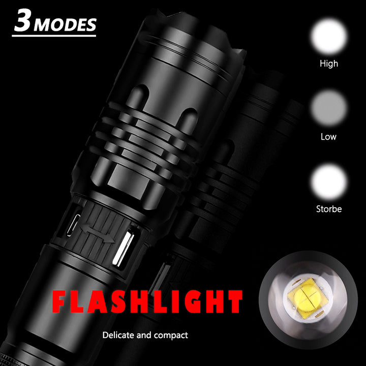 Super Bright Flashlight Zoomable USB Rechargeable Electric Torch 5 Modes Torch Outdoor Fishing Waterproof - Blue Force Sports
