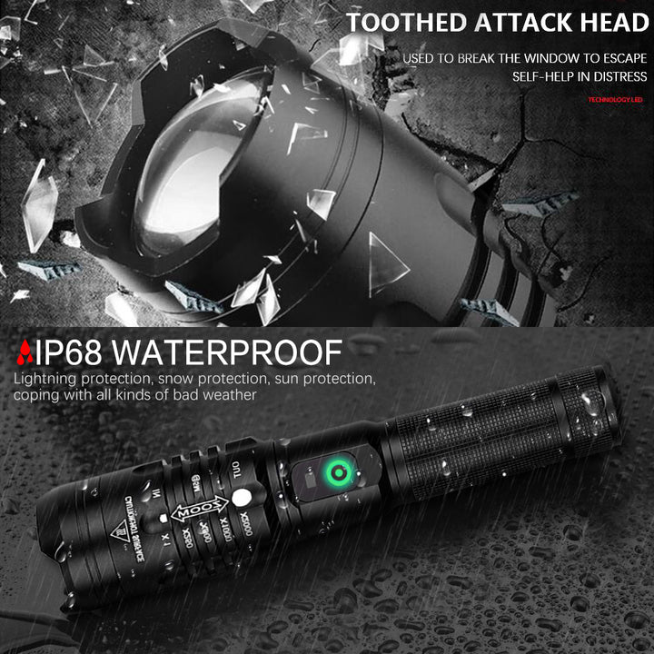 Super Bright Flashlight Zoomable USB Rechargeable Electric Torch 5 Modes Torch Outdoor Fishing Waterproof - Blue Force Sports