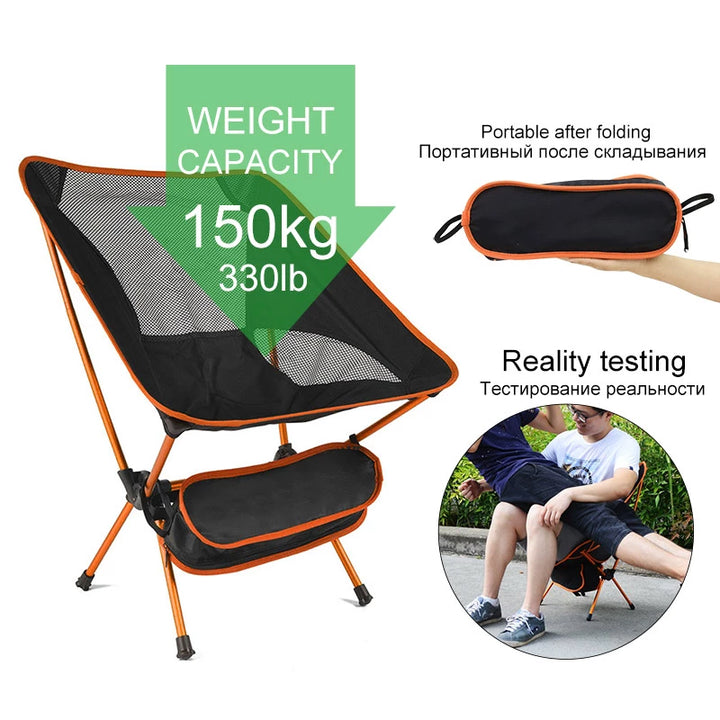 Travel Ultralight Folding Chair Superhard High Load Outdoor Camping Chair Portable Beach Hiking Picnic Seat Fishing Tools Chair - Blue Force Sports