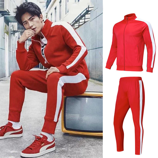 Sports Suit Long-Sleeved Jacket Plus Velvet Two-Piece Casual Morning Jogger Training Sweater Jacket - Blue Force Sports