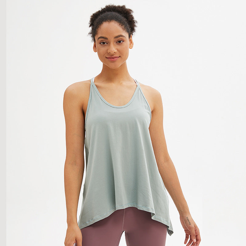 Cross-Border Hot Style Solid Color Loose Sleeveless Blouse, Wicking, Quick-Drying, Breathable Yoga Wear Sports Vest Women - Blue Force Sports