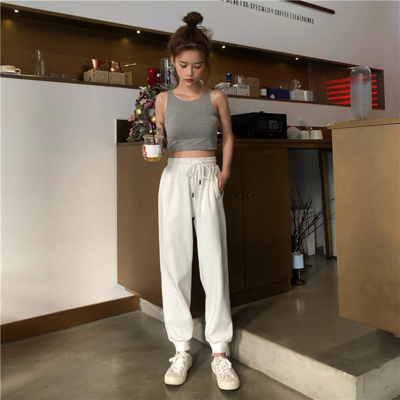 White Pants Loose And Thin Waist Pants Sports Pants High Waist Casual Pants Women's Health Pants - Blue Force Sports