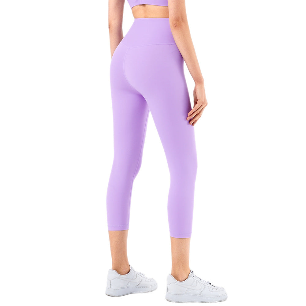 European And American New Lulu Peach Hip Yoga Pants Cross-Border No T-Line High Waist Pocket Cropped Yoga Pants Wholesale In Stock - Blue Force Sports