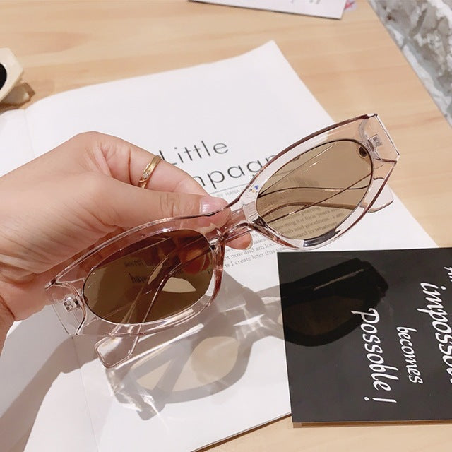 Popular Fashion Kitten Eye Sunglasses Ladies Retro Oval Glasses Men Champagne Tea Sunglasses - Blue Force Sports