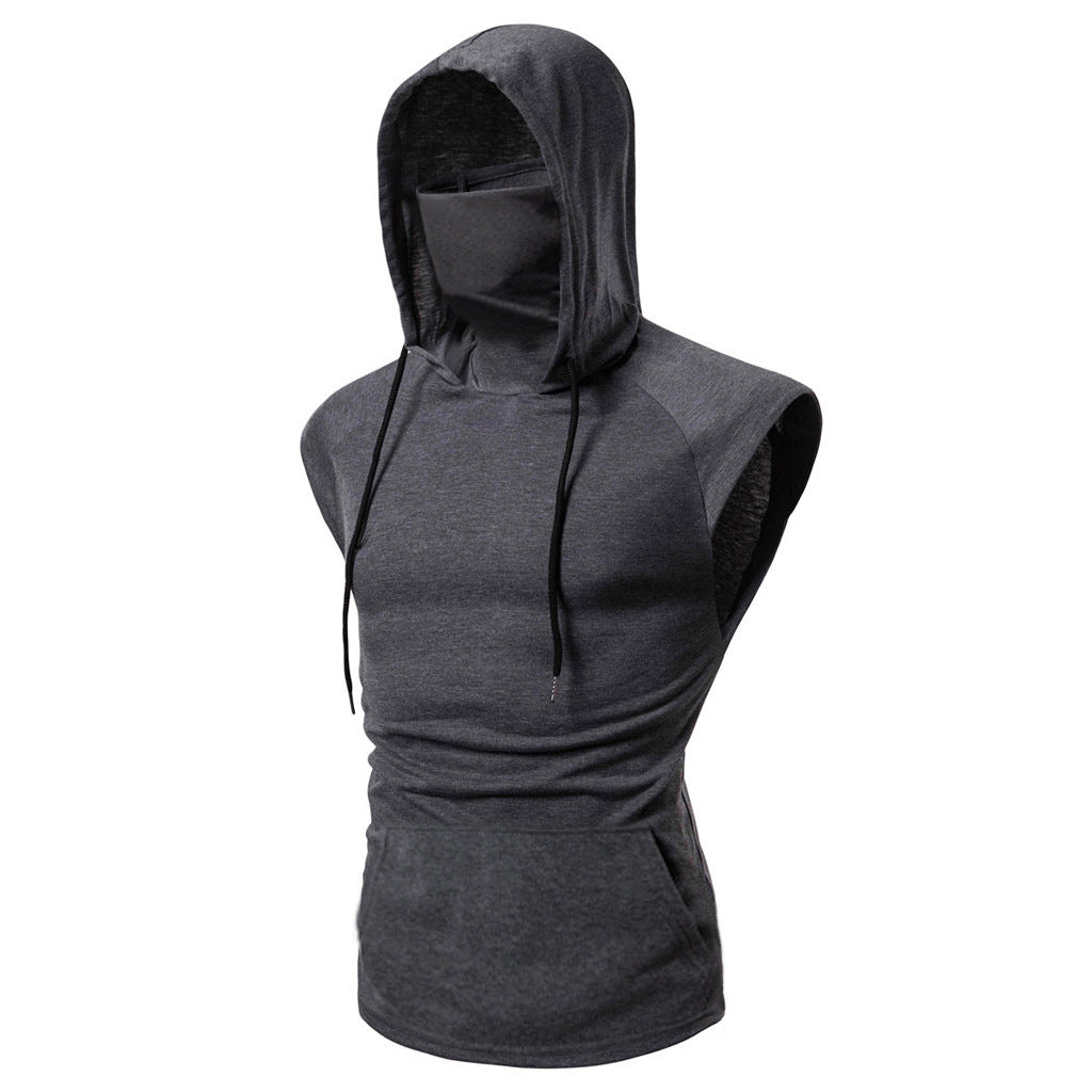 Mens Mask Button Sports Vest Hooded - Blue Force Sports