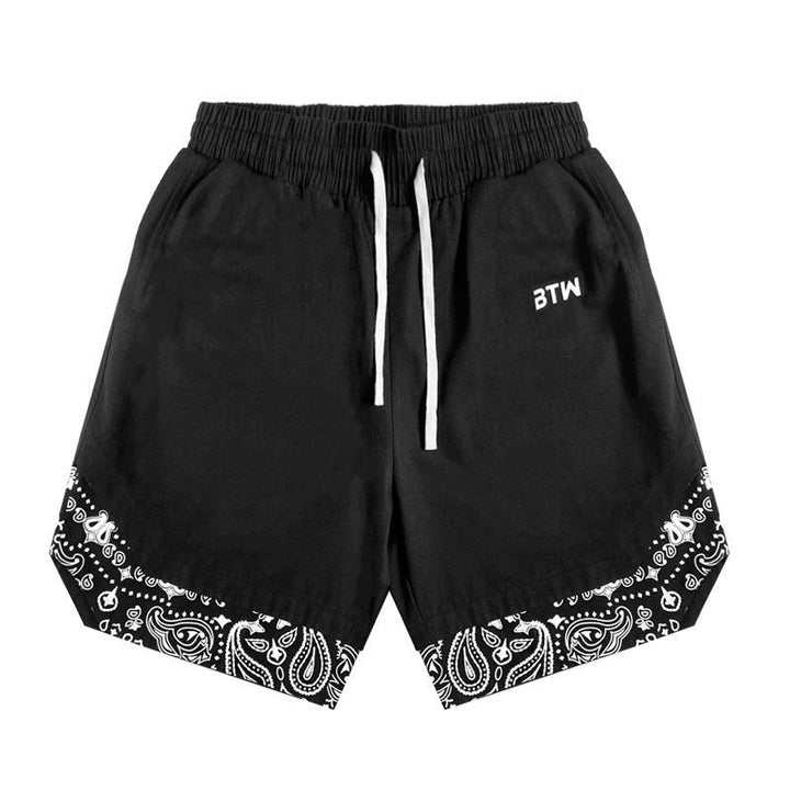 Head Cashew Flower Shorts Hip-hop Trend Loose Fake Two-piece Five-point Pants - Blue Force Sports