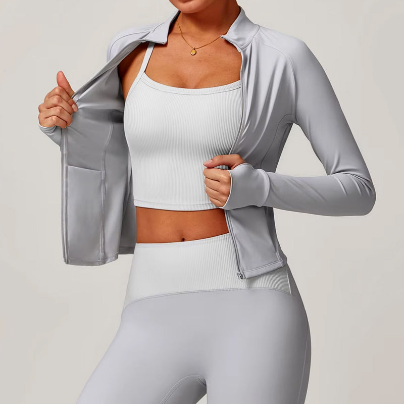 Slim Fit-Trainingsjacke mit Reißverschluss und Daumenlöchern