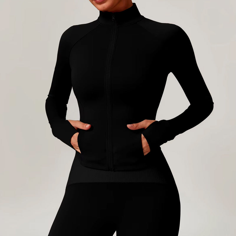 Slim Fit-Trainingsjacke mit Reißverschluss und Daumenlöchern