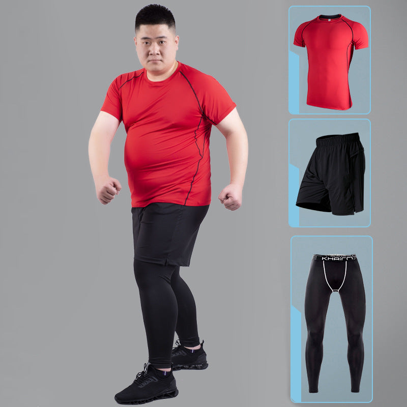 Male fat man high elastic quick-drying clothes plus size fitness suit - Blue Force Sports