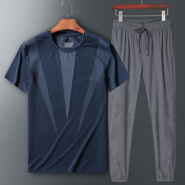 Two-piece short-sleeved sportswear T-shirt trousers set - Blue Force Sports