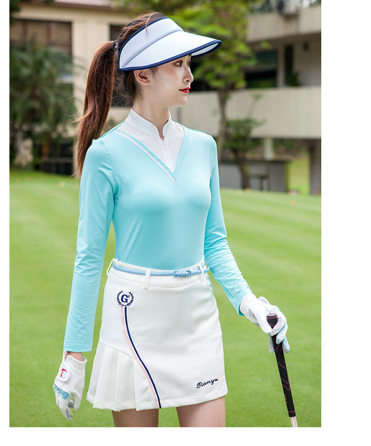 Golf Women's Long-sleeved T-shirt Stand-up Collar Sunscreen Korean Version Of Slim Sports - Blue Force Sports