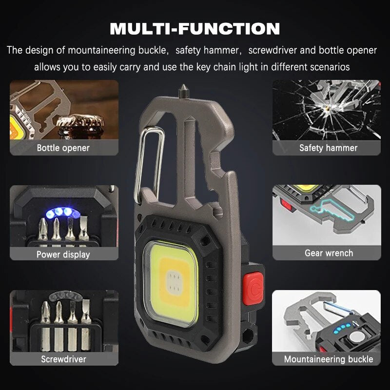 Linterna de trabajo con llavero COB recargable de alto rendimiento y 8 modos