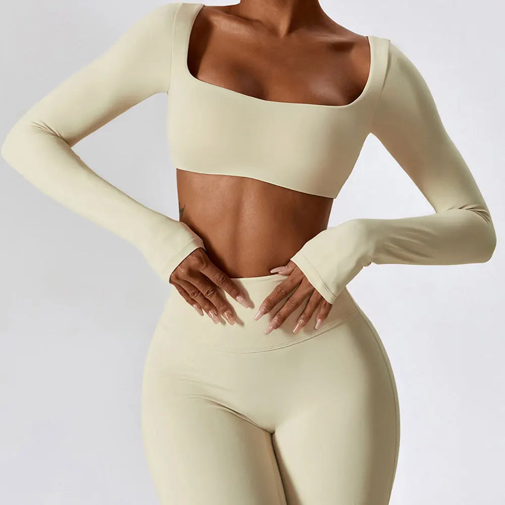 Langärmliges bauchfreies Yoga-Shirt