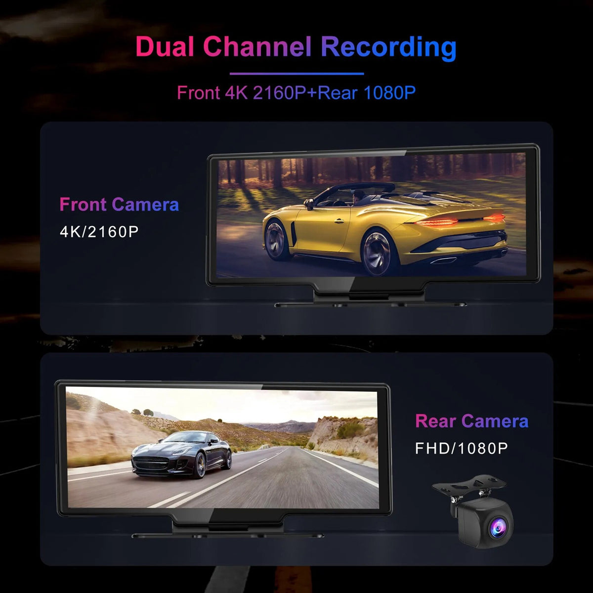 10.26-Inch Touchscreen Dash Cam with Rear Camera