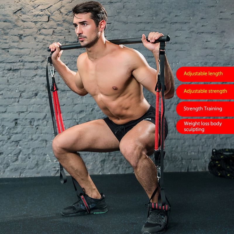 Body Workout Trainer Bar with Resistance Bands Rubber Buckles - Blue Force Sports