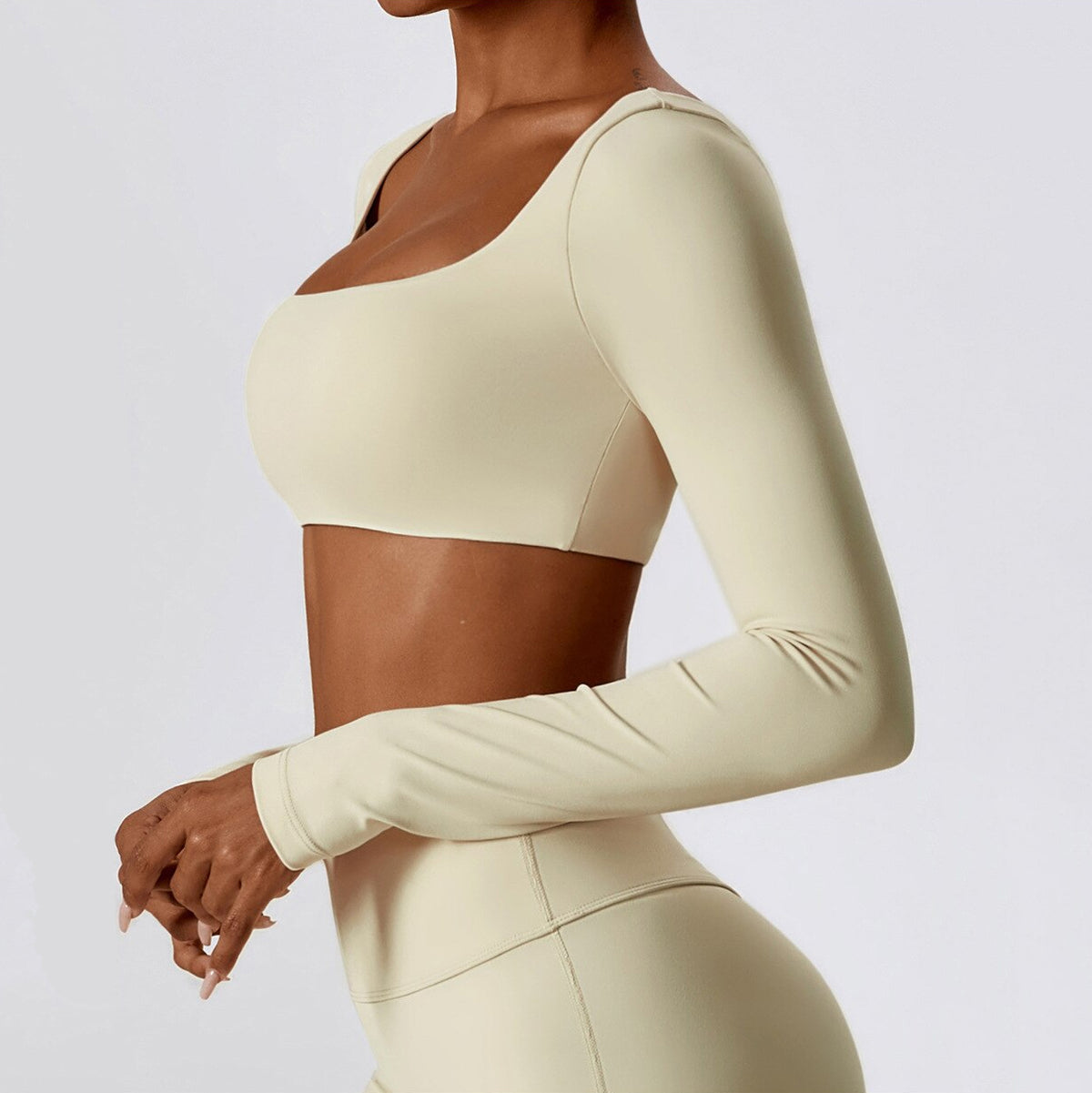 Langärmliges bauchfreies Yoga-Shirt