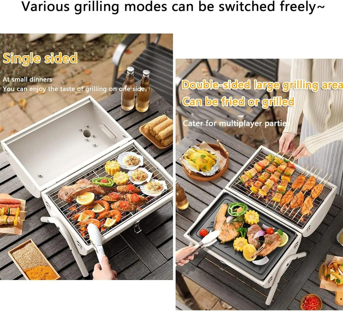 Tragbarer Holzkohlegrill mit zwei Kochflächen – Rauchfreier, leicht zu transportierender Grill für Outdoor-Abenteuer