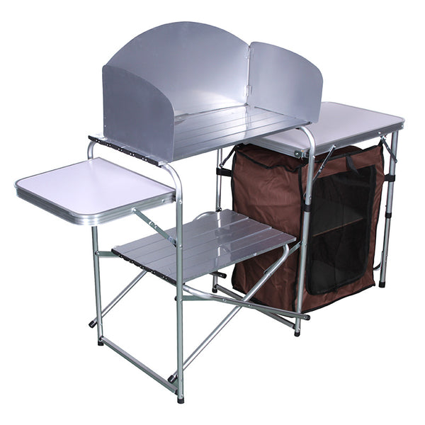 Outdoor Camping Double-decker Storage Rack Mobile Barbecue Table - Blue Force Sports