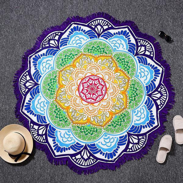 Round Printed Bath Towel Beach Towel Yoga Mat - Blue Force Sports