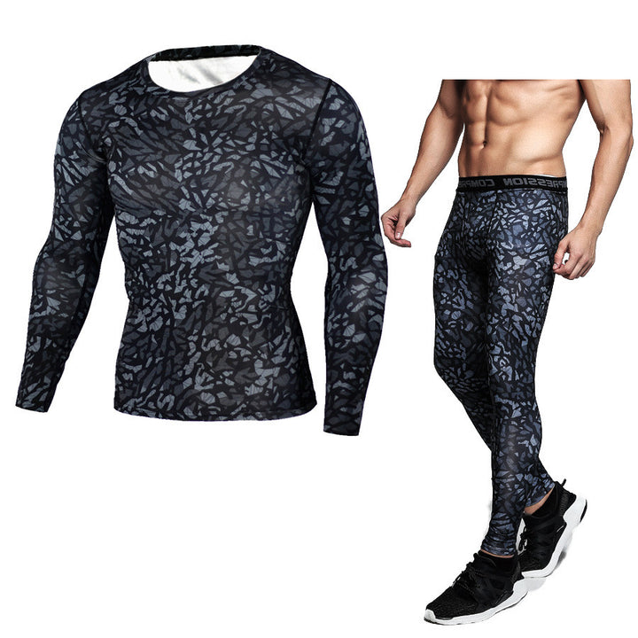 Camouflage Compression Baselayer Set Sports Compression Set Long Sleeve T-Shirt Tights Exercise Clothes Workout Bodysuit Fitness Suits For Men - Blue Force Sports