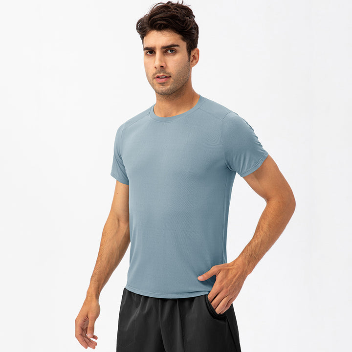 Men's Loose Running Quick Drying Clothes Round Neck T-shirt Sweat-absorbent Breathable Fitness Sports Casual Short Sleeve Clothes - Blue Force Sports