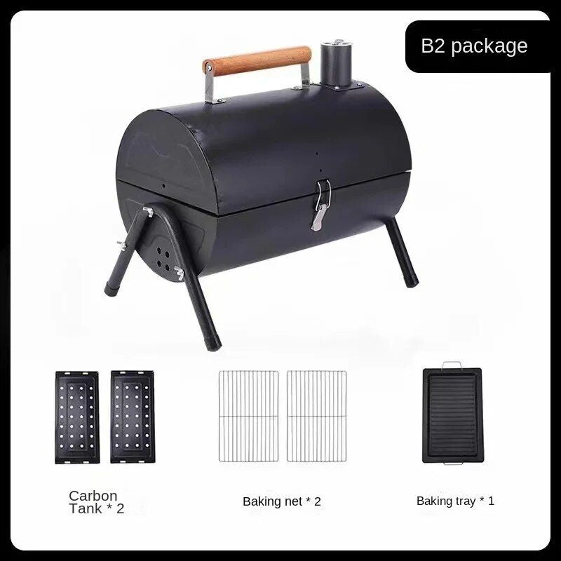 Tragbarer Holzkohlegrill mit zwei Kochflächen – Rauchfreier, leicht zu transportierender Grill für Outdoor-Abenteuer