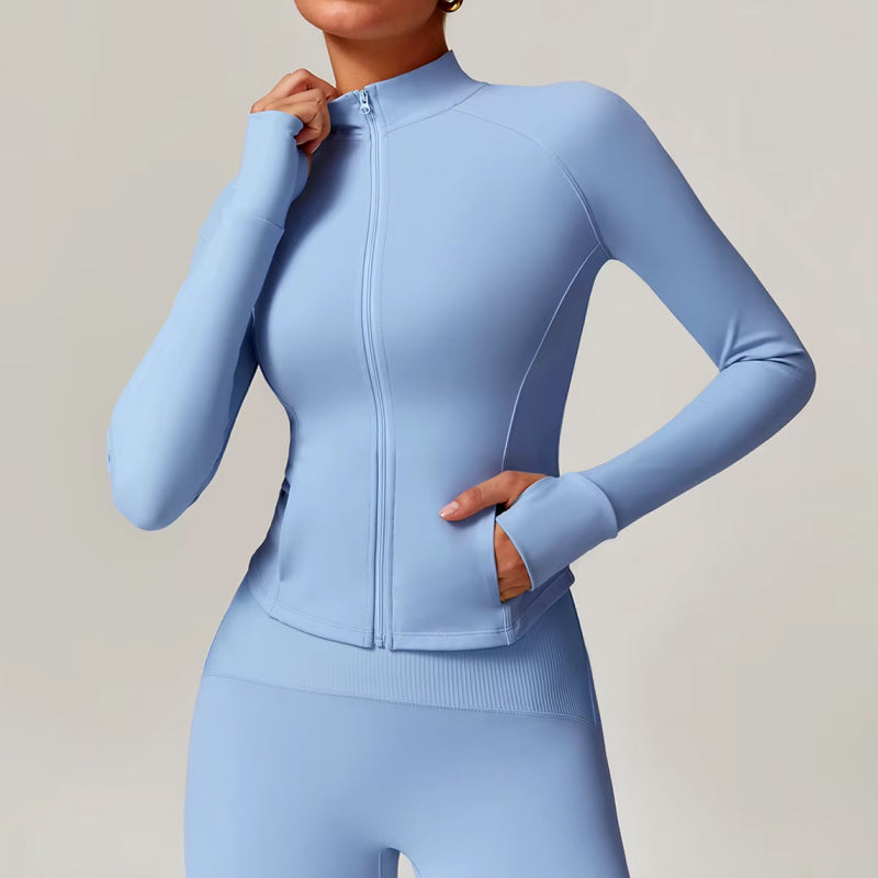 Slim Fit-Trainingsjacke mit Reißverschluss und Daumenlöchern