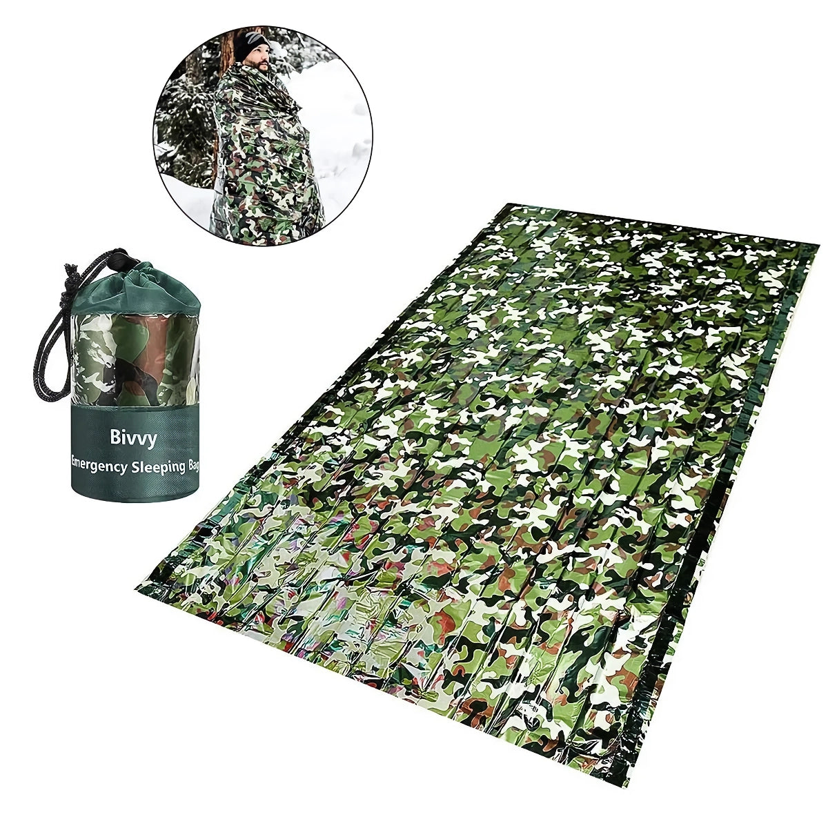 Camouflage PE Emergency Bivy Bag – 120 × 200 cm