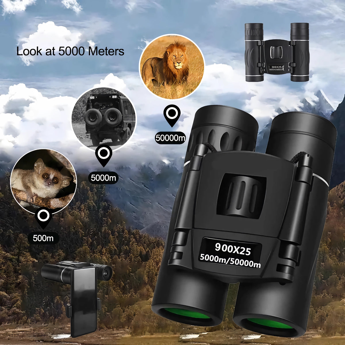 900x25 HD-Fernglas mit großer Reichweite, BAK4-Prisma und FMC-Beschichtung für die Jagd und das Camping