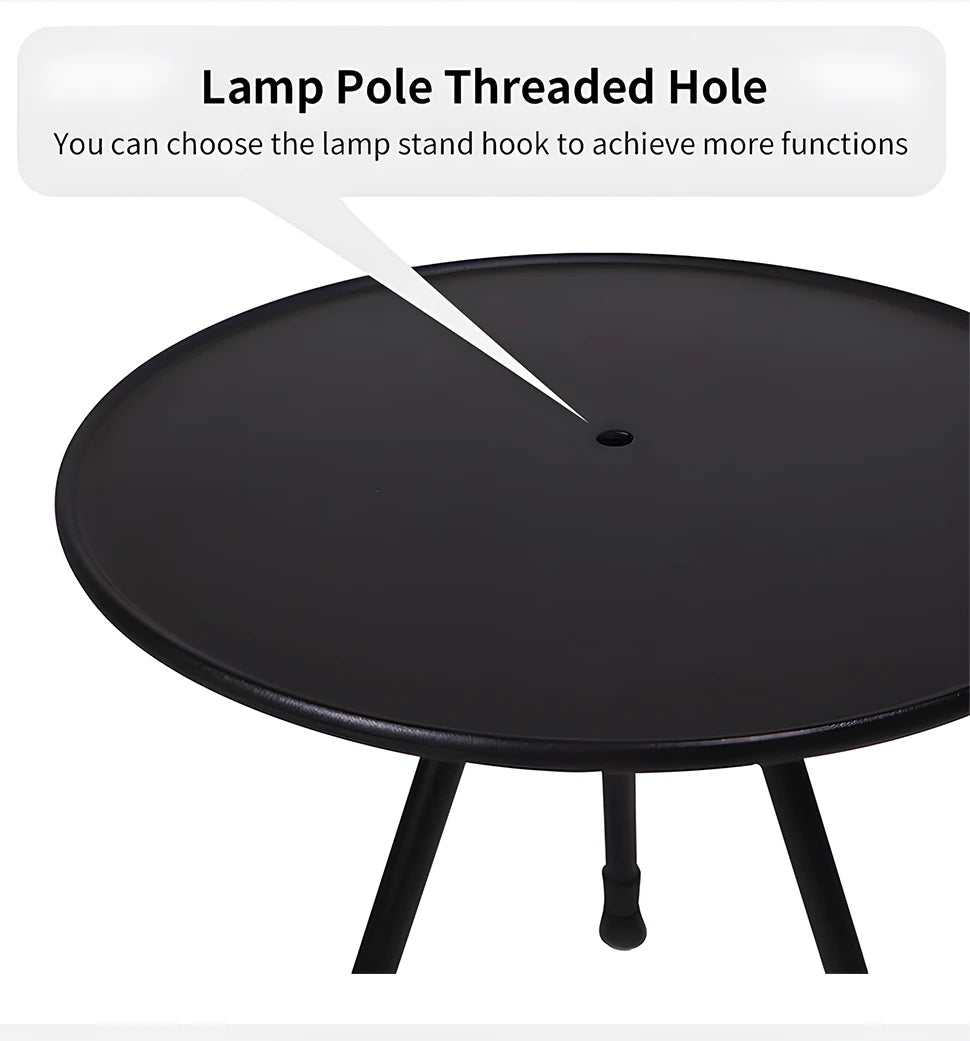 Mesa de camping redonda, ajustable, ultraligera y portátil con soporte de luz