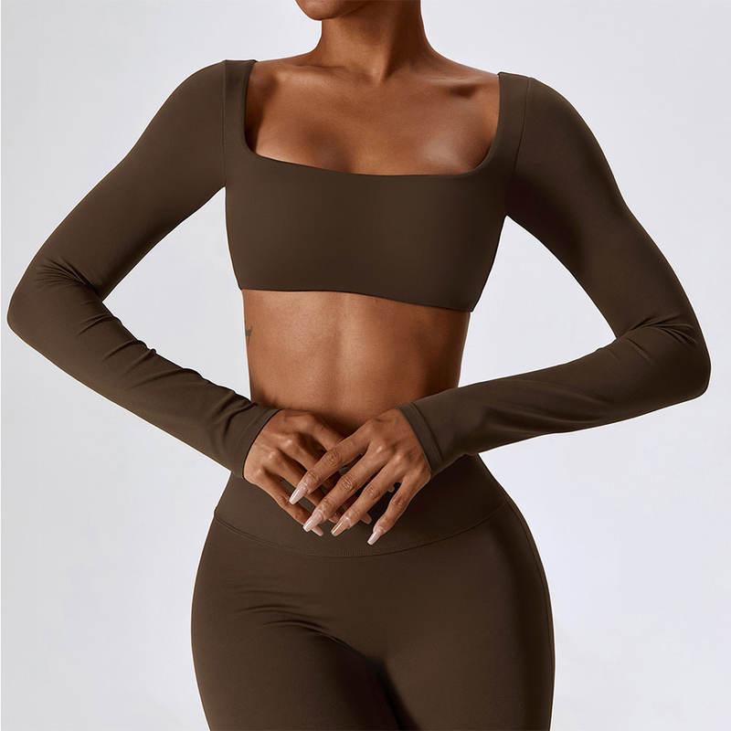 Langärmliges bauchfreies Yoga-Shirt