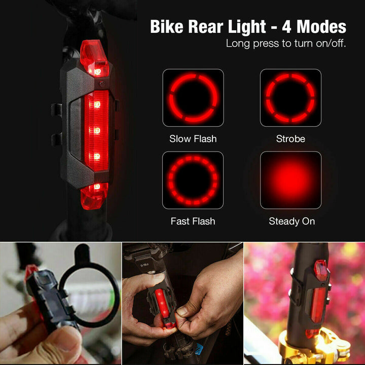 USB Rechargeable LED Bicycle Headlight Bike Head Light Cycling Rear Front Lamp Bike Light Rainproof USB Rechargeable LED bicycle Light - Blue Force Sports