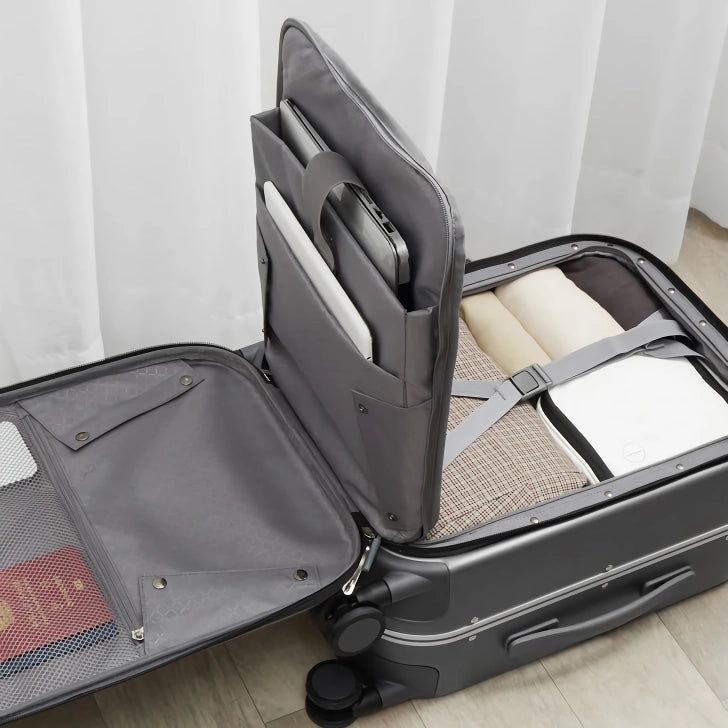 Carry On Suitcase with Aluminum Frame & Front Laptop Pocket, TSA Lock, Spinner Wheels