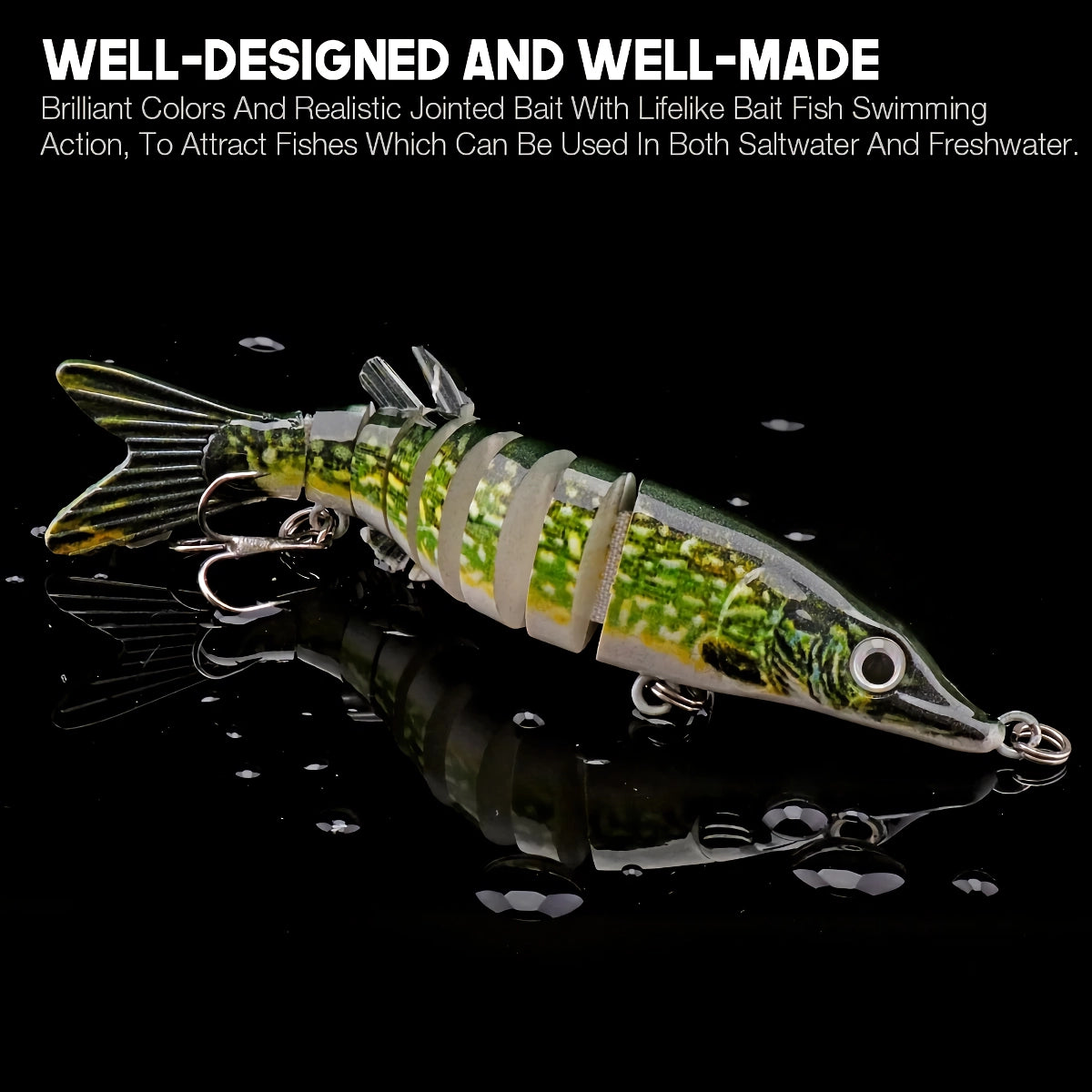 Señuelo de pesca Mini Pike Crankbait de 10 cm y 8,7 g: Swimbait artificial de hundimiento lento para lucios, lubinas y más