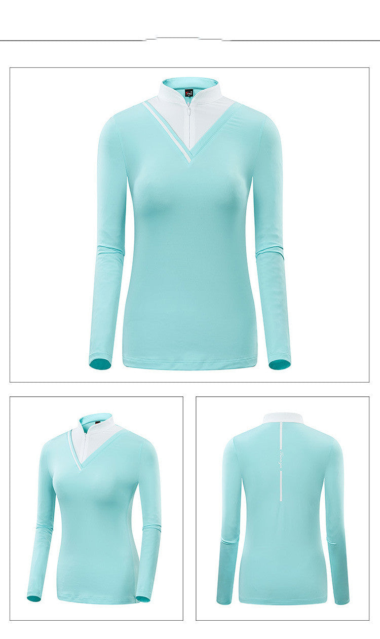 Golf Women's Long-sleeved T-shirt Stand-up Collar Sunscreen Korean Version Of Slim Sports - Blue Force Sports