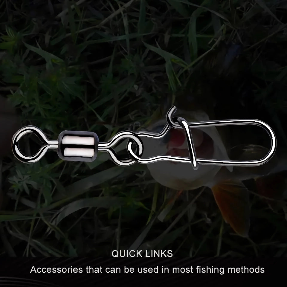 Conectores giratorios de acero inoxidable para pesca de lucios: 50 piezas de aparejos giratorios con cojinetes sin pasador de púas