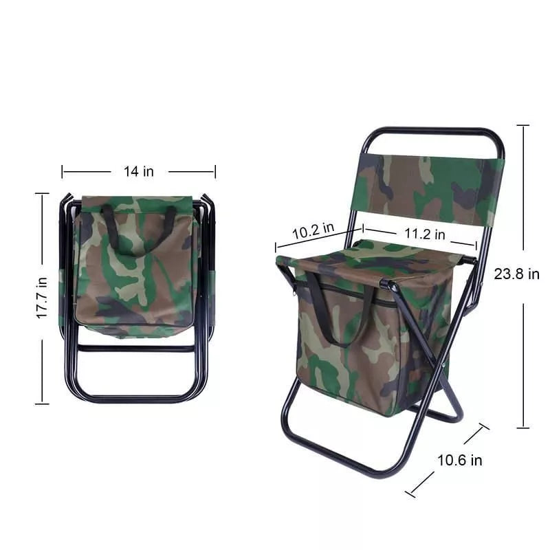 Silla tipo mochila para exteriores con diseño de camuflaje versátil y refrigerador