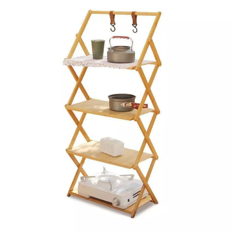Estante plegable de bambú versátil para exteriores