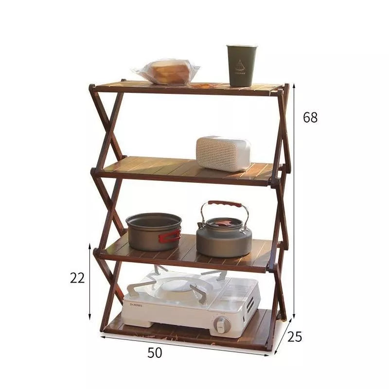 Estante plegable de bambú versátil para exteriores