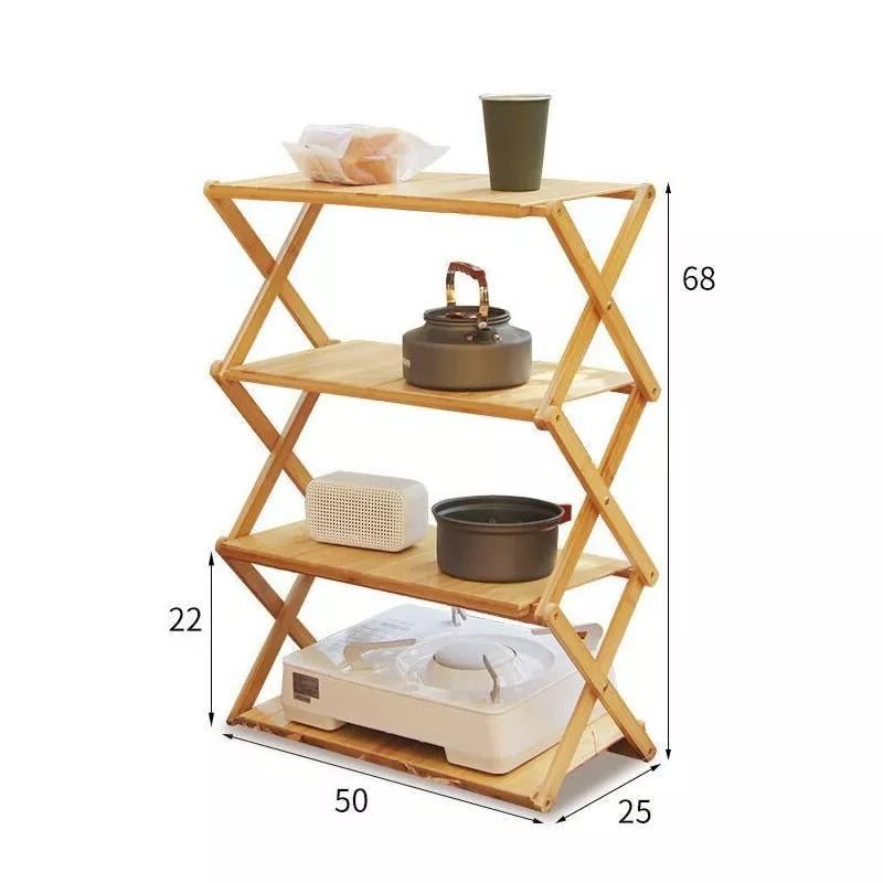 Estante plegable de bambú versátil para exteriores