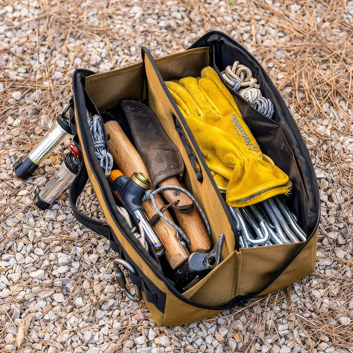 Bolsa de almacenamiento multifuncional para acampar inspirada en la naturaleza