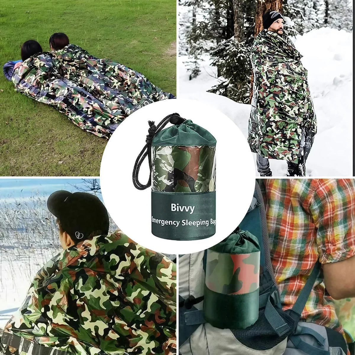 Camouflage PE Emergency Bivy Bag – 120 × 200 cm