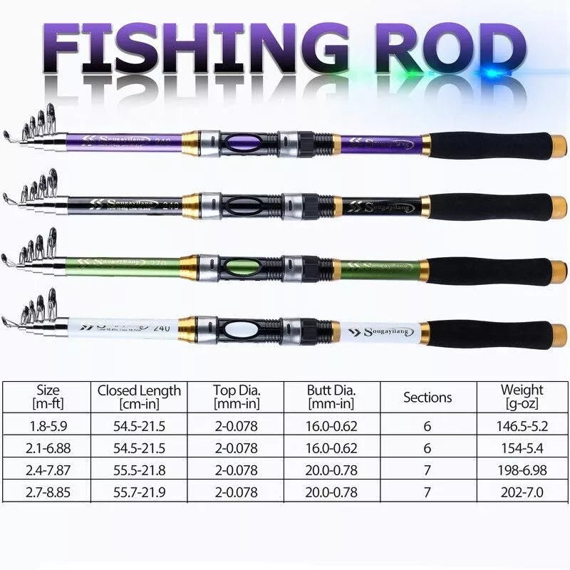 Teleskop-Angelrute aus Glasfaser mit mehreren Längen und EVA-Griff
