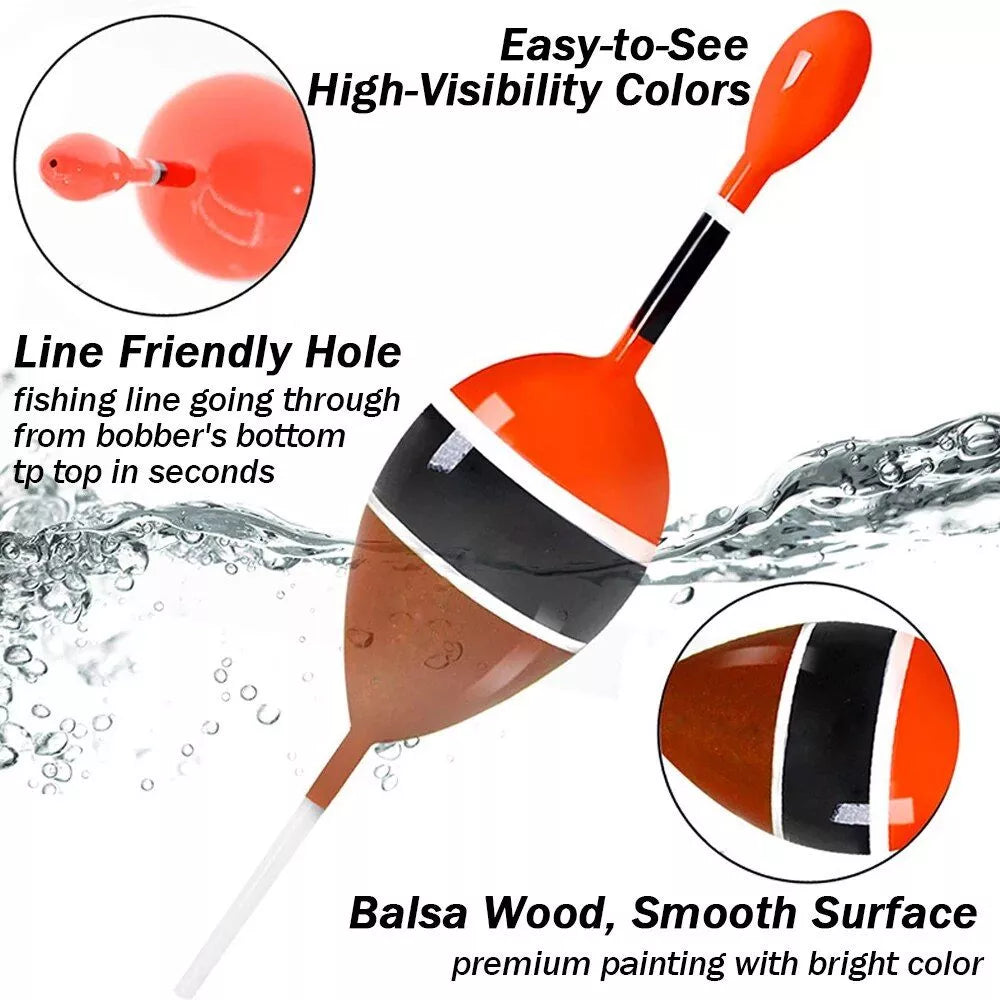 Hochwertiges Slip-Bobber-Set aus Balsaholz zum Angeln von Sonnenbarschen, Forellen und Barschen.
