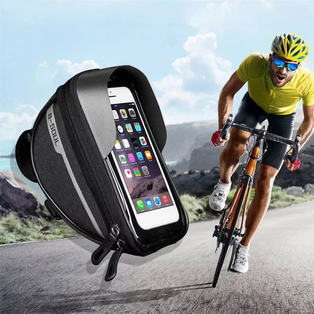 Wasserdichte Oberrohr-Fahrradtasche mit Touchscreen-Telefonhalter