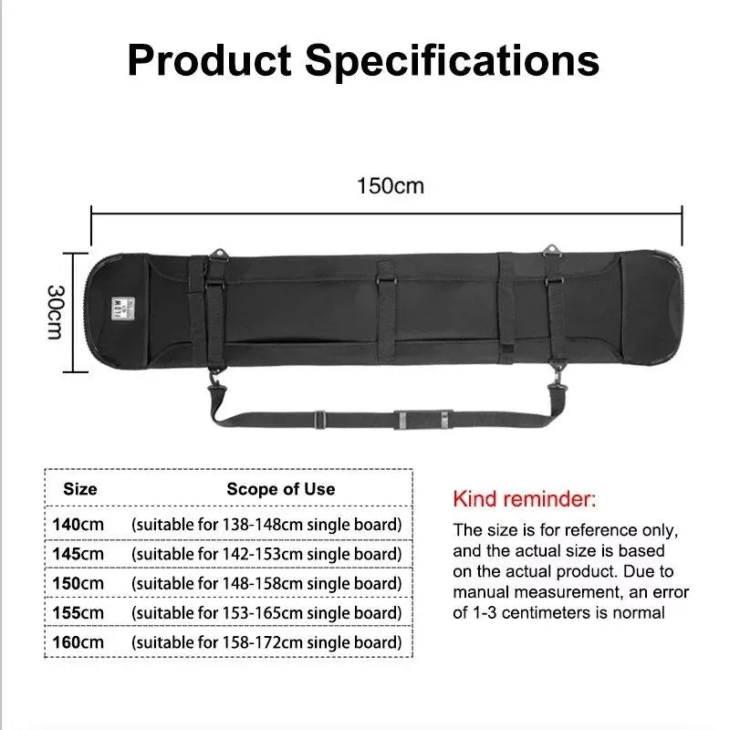 Bolsa de hombro premium para snowboard: funda de transporte para esquís de varios tamaños, duradera y resistente a los arañazos