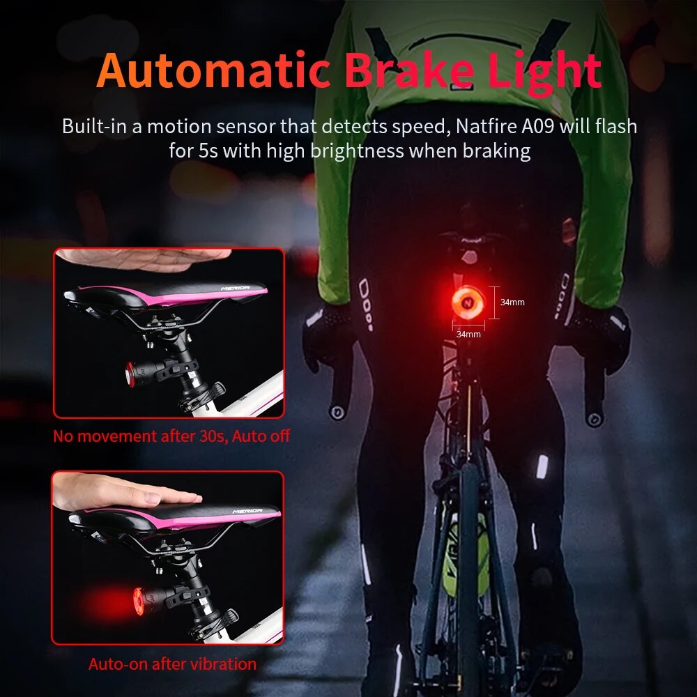 Luz trasera de bicicleta con detección de freno automático inteligente